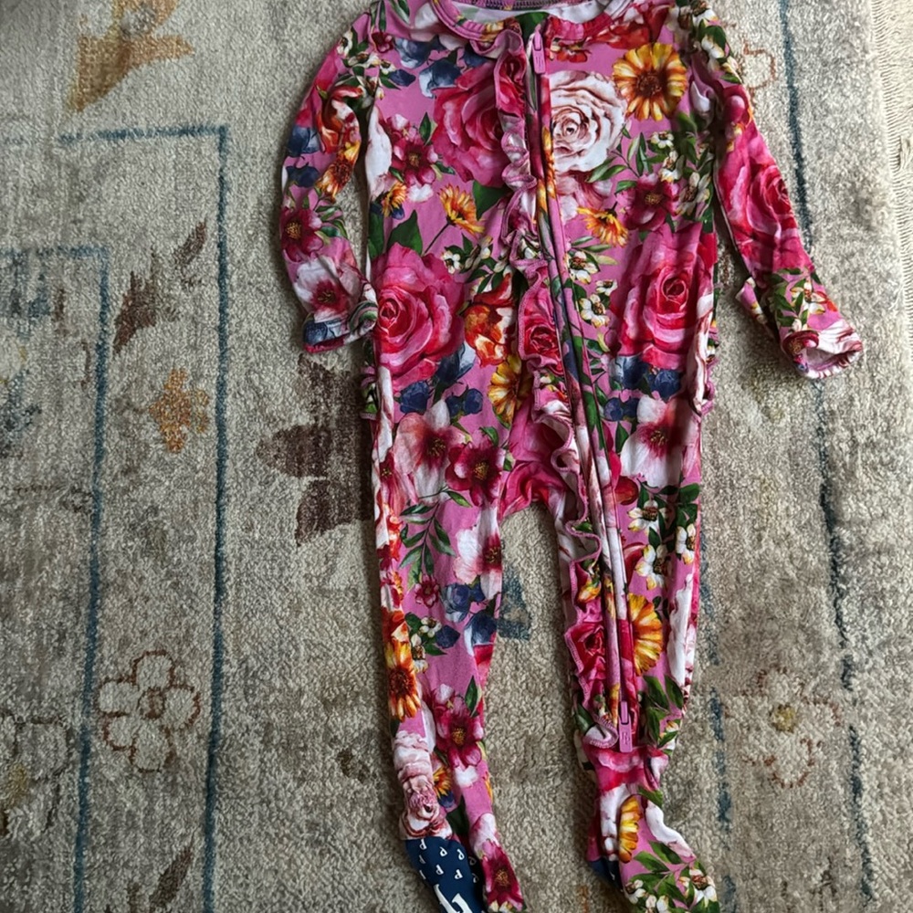 Newborn Posh peanut ruffle butt zip PJ
